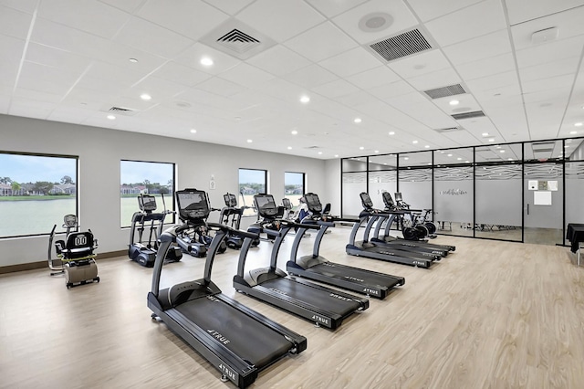8182 Duomo Cir, Boynton Beach, FL 33472 - exercise room with wood finished floors and a paneled ceiling