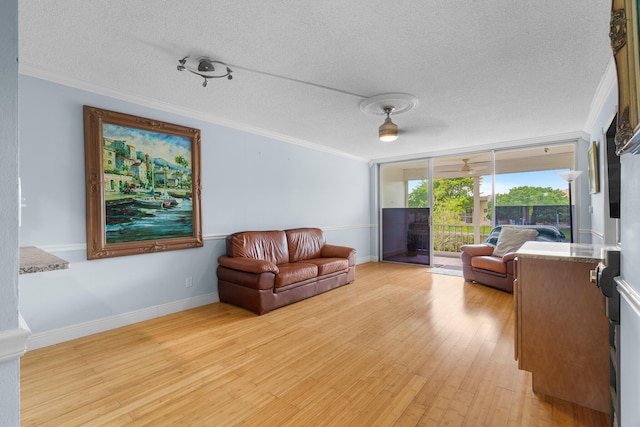 5961 NW 61st Ave Unit 203, Tamarac, FL 33319 - living area featuring ornamental molding, a textured ceiling, and light wood-style floors