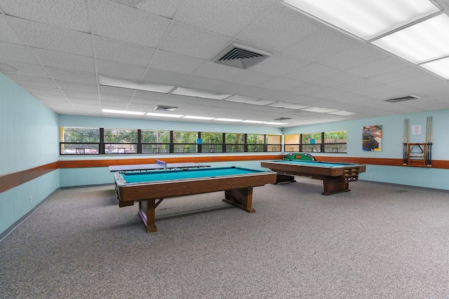5961 NW 61st Ave Unit 203, Tamarac, FL 33319 - rec room featuring billiards, carpet, and a paneled ceiling