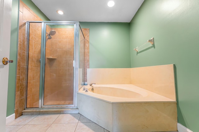 2322 SW Olympic Club Ter, Palm City, FL 34990 - full bath featuring a garden tub, a stall shower, tile patterned flooring, and recessed lighting