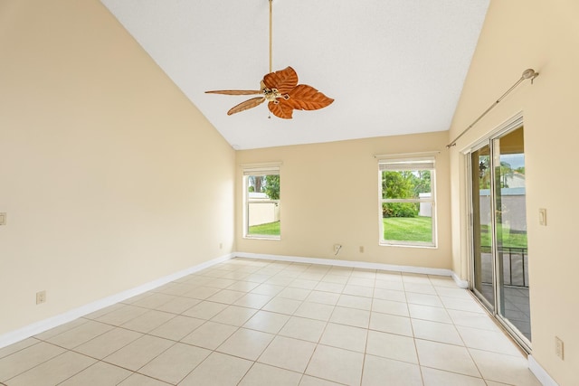 2322 SW Olympic Club Ter, Palm City, FL 34990 - unfurnished room featuring plenty of natural light, a ceiling fan, high vaulted ceiling, and light tile patterned flooring