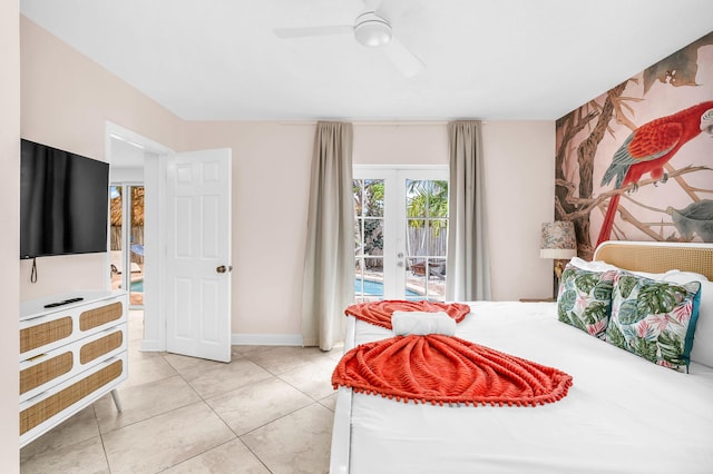 29 SE 8th Ave, Deerfield Beach, FL 33441 - bedroom featuring french doors, light tile patterned flooring, and ceiling fan