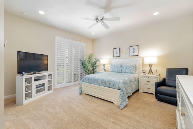 3330 W Mallory Blvd, Jupiter, FL 33458 - bedroom featuring light carpet, recessed lighting, and ceiling fan