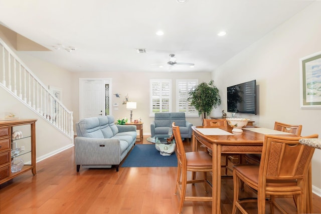 3330 W Mallory Blvd, Jupiter, FL 33458 - dining room with stairway, light wood-style floors, recessed lighting, and ceiling fan