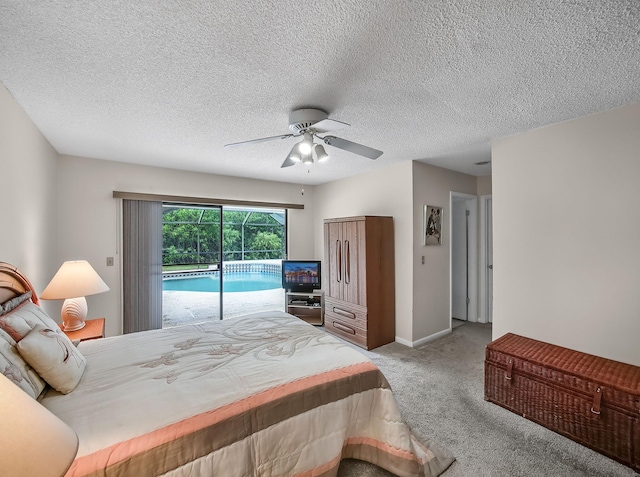 1680 SW Belgrave Ter, Stuart, FL 34997 - bedroom with access to outside, carpet flooring, a ceiling fan, and a textured ceiling