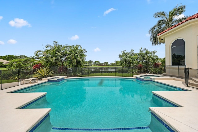 3643 Princeton Pl, Boca Raton, FL 33496 - view of pool with a pool with connected hot tub, a fenced backyard, and a patio