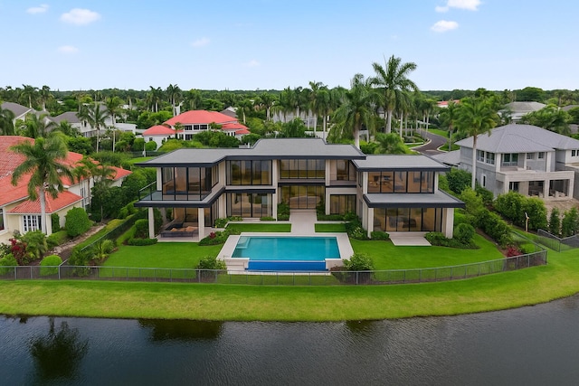 3643 Princeton Pl, Boca Raton, FL 33496 - back of property featuring a fenced backyard, a water view, a patio, and a residential view