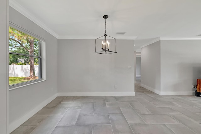 208 SW Langfield Ave, Port Saint Lucie, FL 34984 - unfurnished dining area featuring crown molding and a chandelier