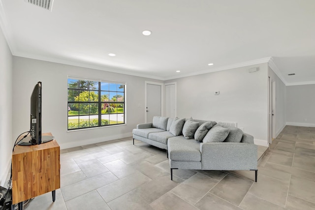 208 SW Langfield Ave, Port Saint Lucie, FL 34984 - living area featuring ornamental molding, recessed lighting, and light tile patterned flooring
