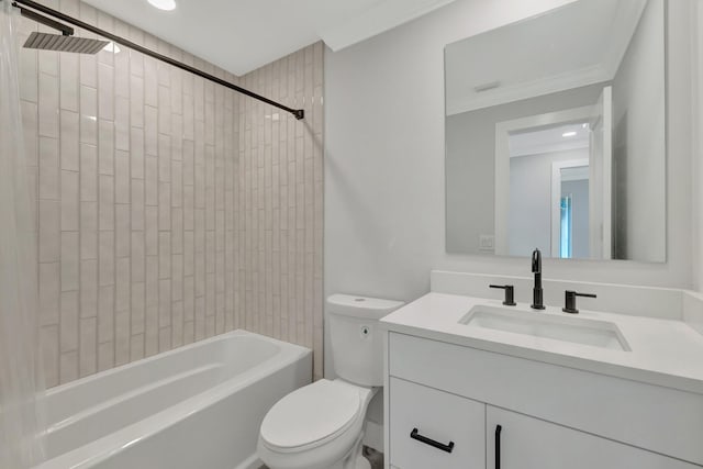 208 SW Langfield Ave, Port Saint Lucie, FL 34984 - bathroom featuring vanity, ornamental molding, shower / tub combination, and recessed lighting