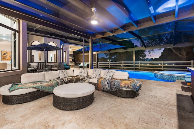 8984 Three Rail Dr, Boynton Beach, FL 33472 - view of patio with an outdoor hangout area and a pool with connected hot tub
