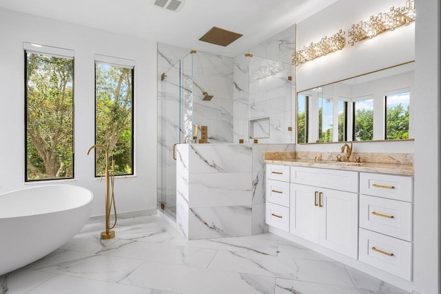 8984 Three Rail Dr, Boynton Beach, FL 33472 - full bath with a marble finish shower, vanity, and marble finish floors