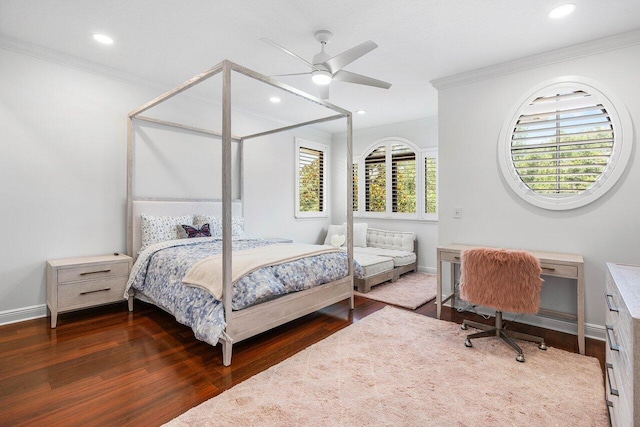 8984 Three Rail Dr, Boynton Beach, FL 33472 - bedroom featuring ornamental molding, wood finished floors, recessed lighting, and a ceiling fan