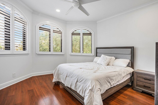 8984 Three Rail Dr, Boynton Beach, FL 33472 - bedroom featuring crown molding, wood finished floors, recessed lighting, and ceiling fan