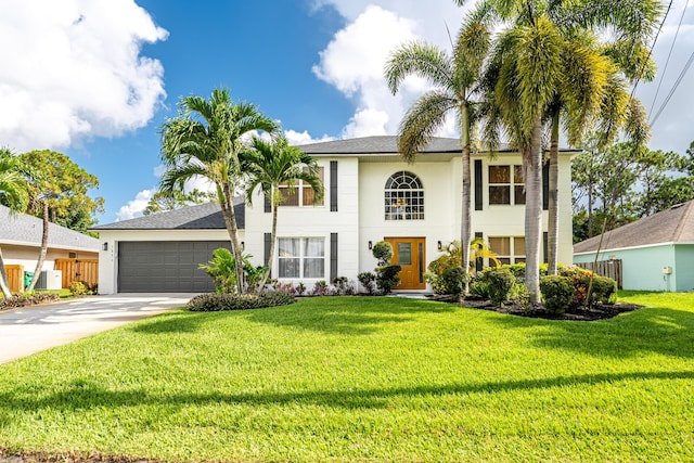 1571 SW Delos Ave, Port Saint Lucie, FL 34953 - view of front of property featuring stucco siding, driveway, an attached garage, and a front yard