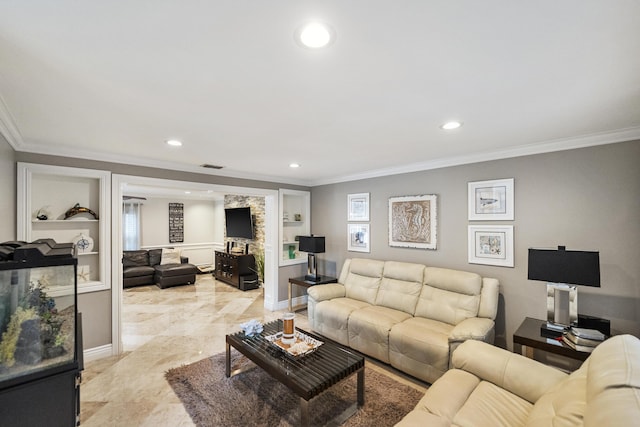 1571 SW Delos Ave, Port Saint Lucie, FL 34953 - living area featuring ornamental molding, recessed lighting, and built in features