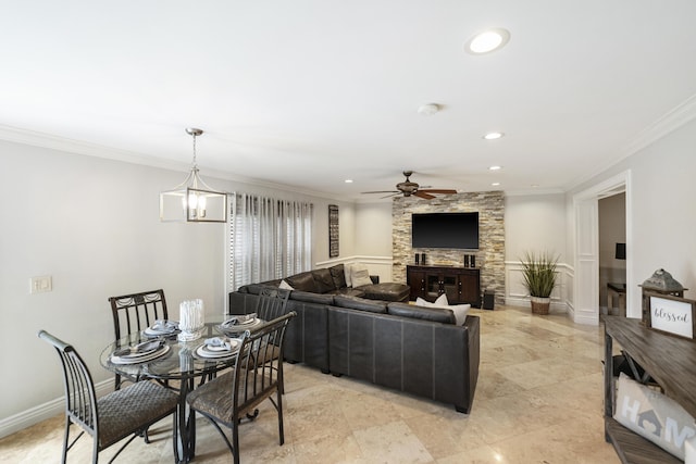 1571 SW Delos Ave, Port Saint Lucie, FL 34953 - dining room with a ceiling fan, ornamental molding, and recessed lighting