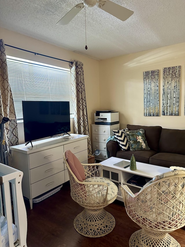 1957 SW Palm City Rd Unit B, Stuart, FL 34994 - living room featuring dark wood-style floors, a ceiling fan, and a textured ceiling