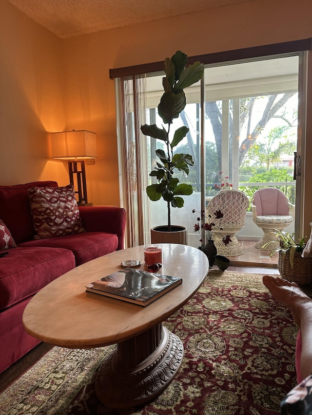 1957 SW Palm City Rd Unit B, Stuart, FL 34994 - living room featuring wood finished floors and a textured ceiling