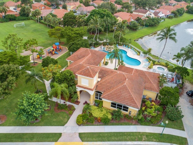 1047 Via Jardin, Riviera Beach, FL 33418 - aerial view of a pool area and a nearby body of water