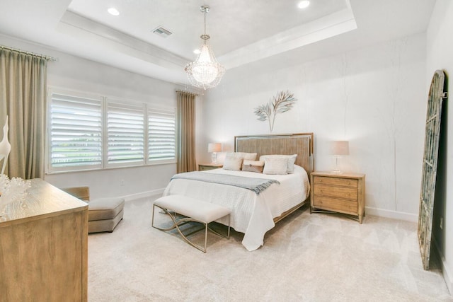 10948 SW Ivory Springs Ln, Port Saint Lucie, FL 34987 - bedroom featuring light colored carpet, a tray ceiling, a chandelier, and recessed lighting