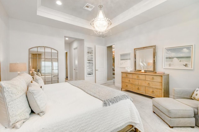 10948 SW Ivory Springs Ln, Port Saint Lucie, FL 34987 - bedroom featuring a chandelier, recessed lighting, light carpet, and a raised ceiling