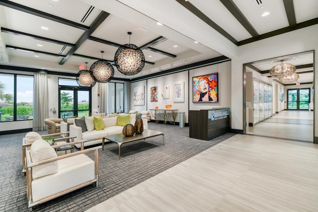 10948 SW Ivory Springs Ln, Port Saint Lucie, FL 34987 - lobby with coffered ceiling, beamed ceiling, and recessed lighting