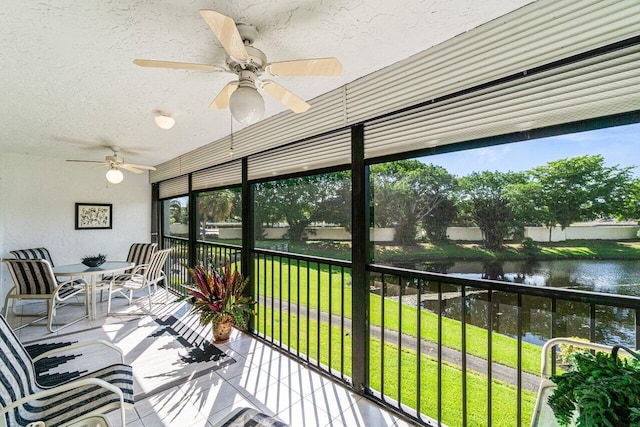 5020 Golfview Ct Unit 1422, Delray Beach, FL 33484 - sunroom with a water view and ceiling fan