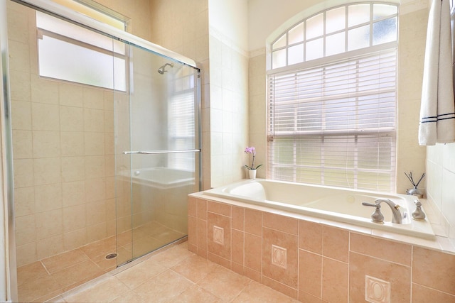 15687 83rd Way N, Palm Beach Gardens, FL 33418 - bathroom featuring a garden tub, a stall shower, and tile patterned flooring