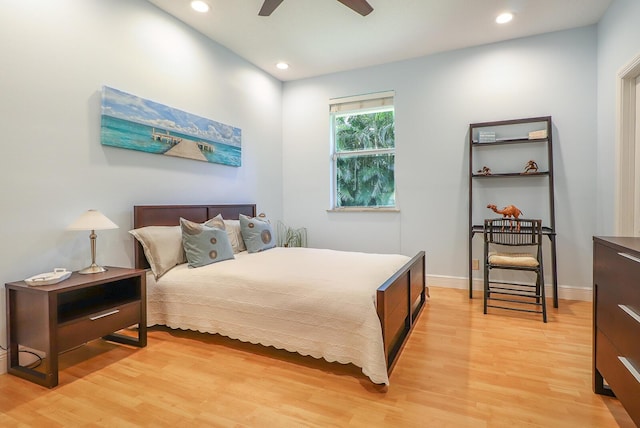 15687 83rd Way N, Palm Beach Gardens, FL 33418 - bedroom featuring light wood-style flooring, recessed lighting, and a ceiling fan