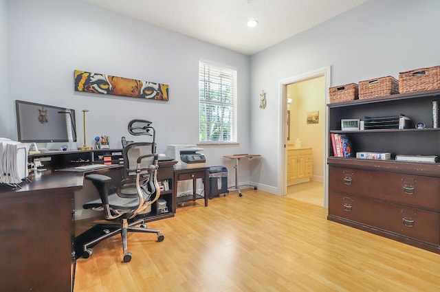 15687 83rd Way N, Palm Beach Gardens, FL 33418 - home office featuring light wood-style flooring and recessed lighting