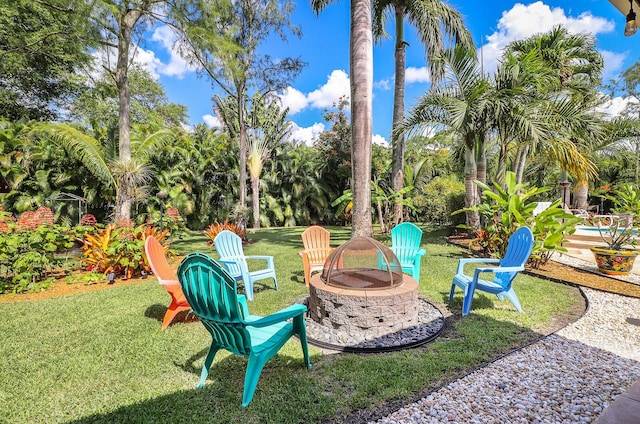 15687 83rd Way N, Palm Beach Gardens, FL 33418 - view of grassy yard with an outdoor fire pit and a pool