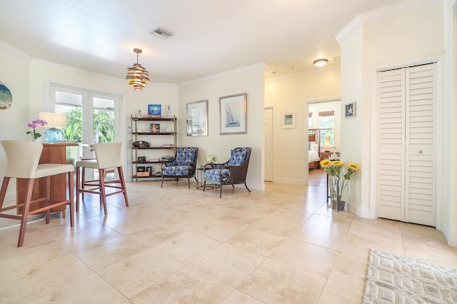 15687 83rd Way N, Palm Beach Gardens, FL 33418 - dining space featuring healthy amount of natural light, light tile patterned flooring, and ornamental molding