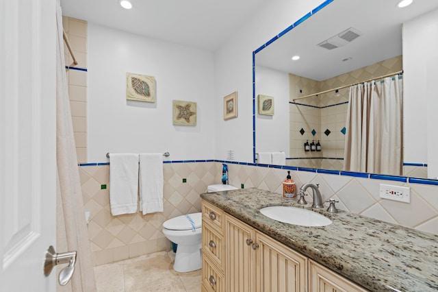 1501 SE 14th St, Deerfield Beach, FL 33441 - full bath with vanity, tile walls, tile patterned flooring, recessed lighting, and a shower with curtain