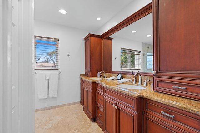 1501 SE 14th St, Deerfield Beach, FL 33441 - bathroom with double vanity, recessed lighting, and an enclosed shower