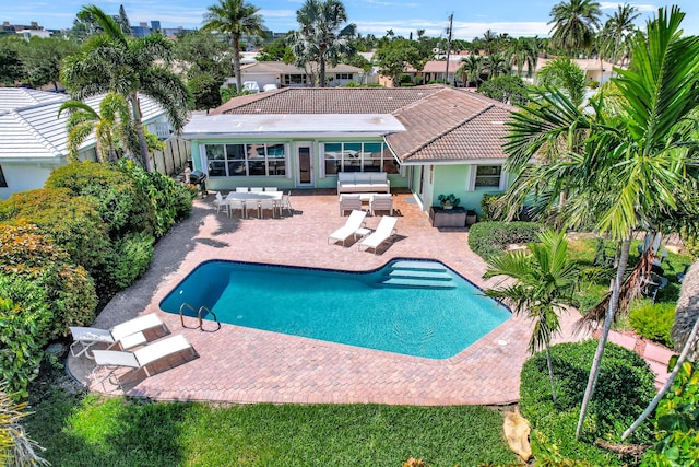 1501 SE 14th St, Deerfield Beach, FL 33441 - swimming pool featuring a patio, outdoor dining area, and outdoor lounge area