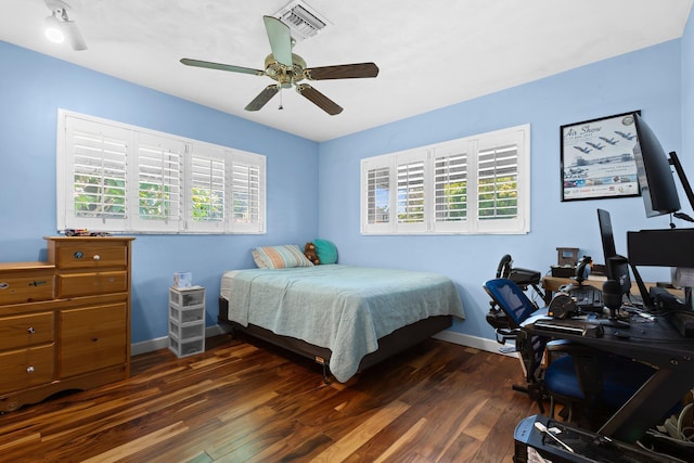 1098 SW 2nd St, Boca Raton, FL 33486 - bedroom with multiple windows, dark wood-type flooring, and ceiling fan