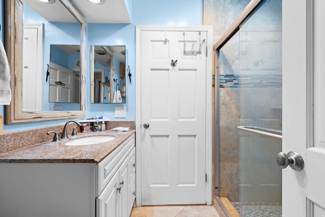 1098 SW 2nd St, Boca Raton, FL 33486 - full bathroom with a shower stall, vanity, and tile patterned flooring