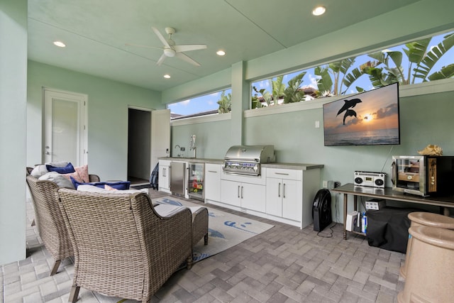 13313 Machiavelli Way, Palm Beach Gardens, FL 33418 - living area featuring ceiling fan and recessed lighting