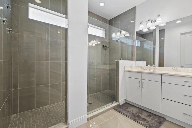 13313 Machiavelli Way, Palm Beach Gardens, FL 33418 - bathroom with vanity, a tile shower, and recessed lighting