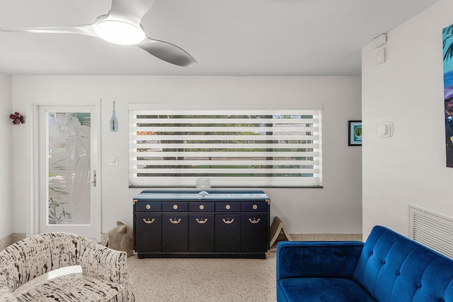 301 Linda Ln, West Palm Beach, FL 33405 - sitting room featuring speckle patterned floor and a ceiling fan