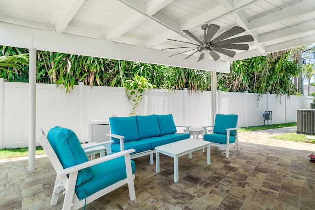 301 Linda Ln, West Palm Beach, FL 33405 - fenced backyard with an outdoor living space, a patio, and ceiling fan