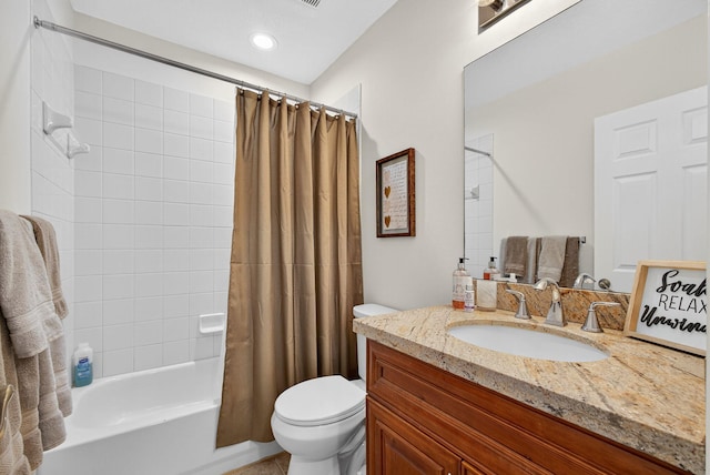 3004 N Evergreen Cir, Boynton Beach, FL 33426 - full bathroom featuring vanity, shower / bath combo with shower curtain, and recessed lighting