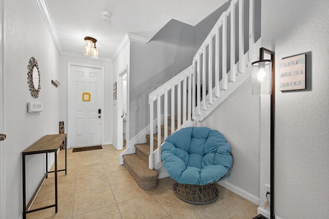 3004 N Evergreen Cir, Boynton Beach, FL 33426 - entryway featuring ornamental molding, tile patterned floors, and stairway