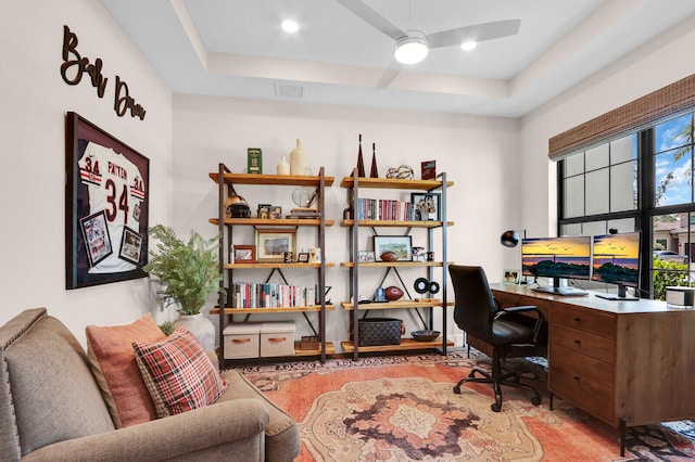 9109 Balsamo Dr, Palm Beach Gardens, FL 33412 - office space with a ceiling fan and a raised ceiling
