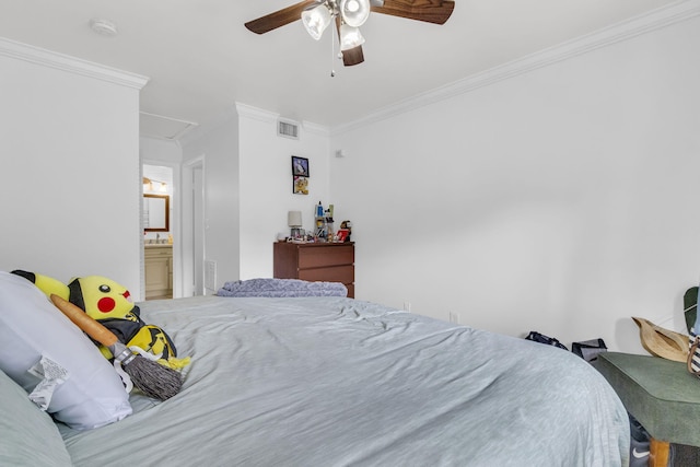 866 NW 92nd Ave, Plantation, FL 33324 - bedroom featuring crown molding, attic access, and ceiling fan