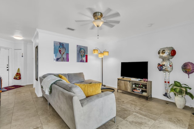 866 NW 92nd Ave, Plantation, FL 33324 - living room with crown molding and a ceiling fan