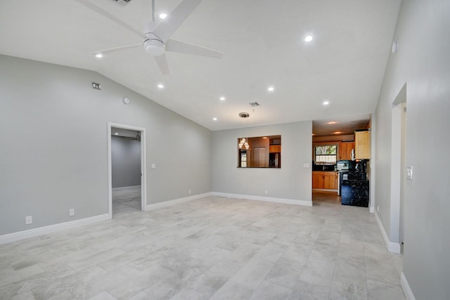 6170 Serene Run, Lake Worth, FL 33463 - unfurnished living room featuring lofted ceiling, ceiling fan, and recessed lighting