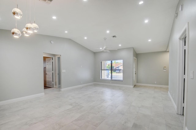 6170 Serene Run, Lake Worth, FL 33463 - spare room with a ceiling fan, recessed lighting, a chandelier, and vaulted ceiling