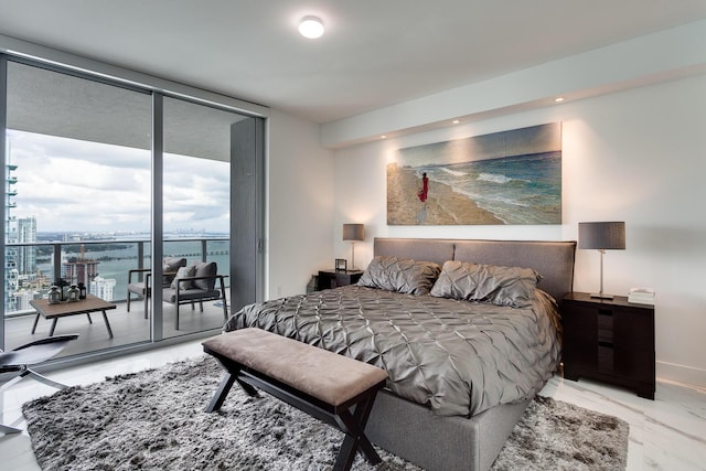 488 NE 18th St Unit 4711, Miami, FL 33132 - bedroom featuring floor to ceiling windows, access to exterior, marble finish floors, and recessed lighting